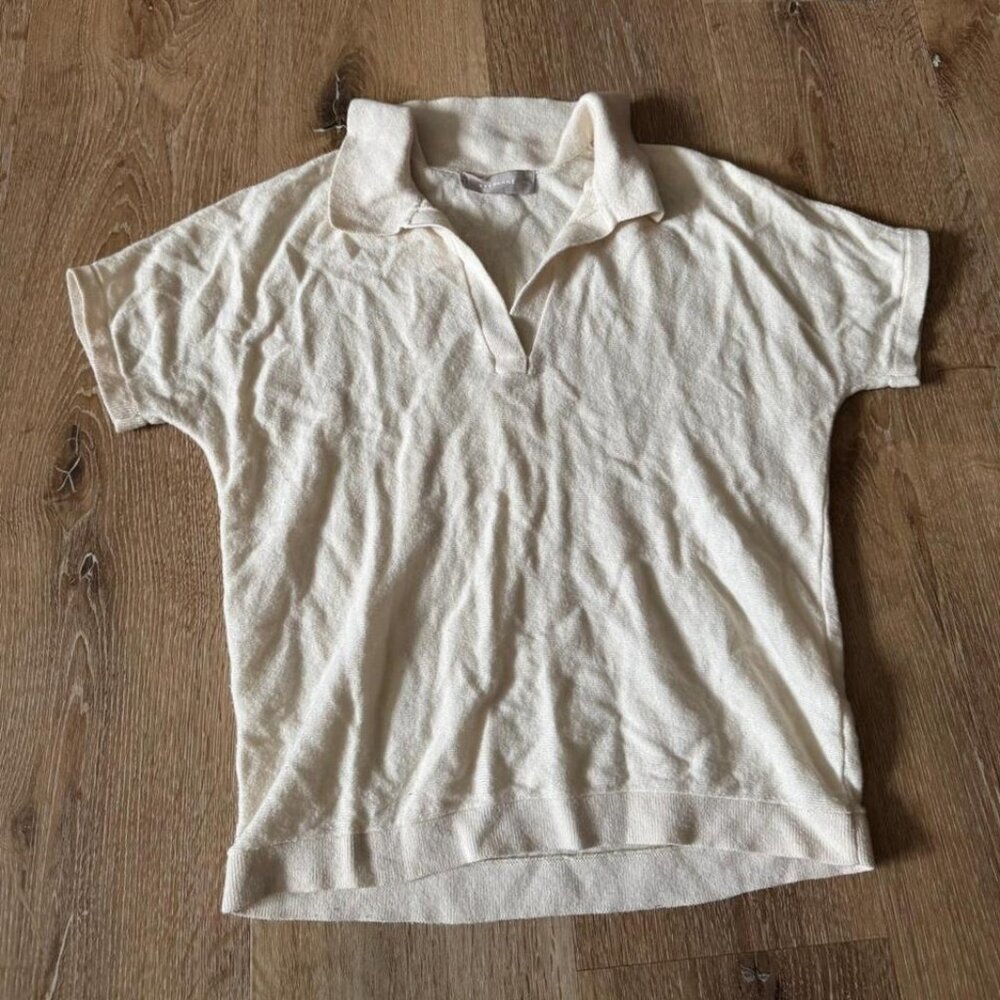 Everlane Women's White/Cream Short Sleeve Wool‎ Cotton Blend V Sweater Size XXS